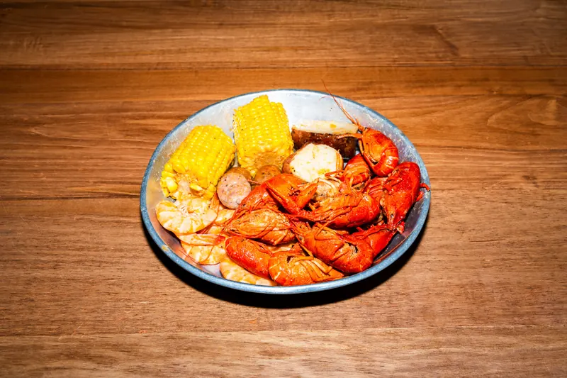BC Combo 1 — crawfish and shrimp with corn, potatoes and sausage in Cajun garlic butter at Big Crab in Jacksonville, FL