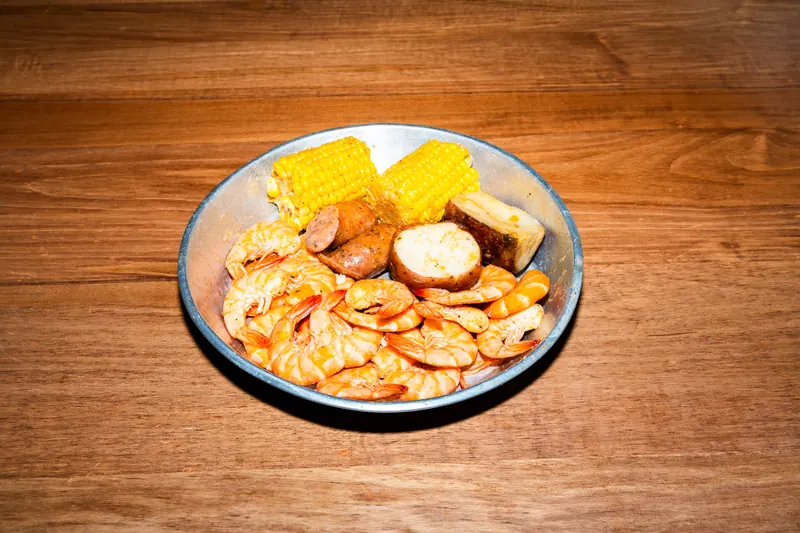 Shrimp Combo — shrimp with corn, potatoes and sausage in Cajun garlic butter at Big Crab